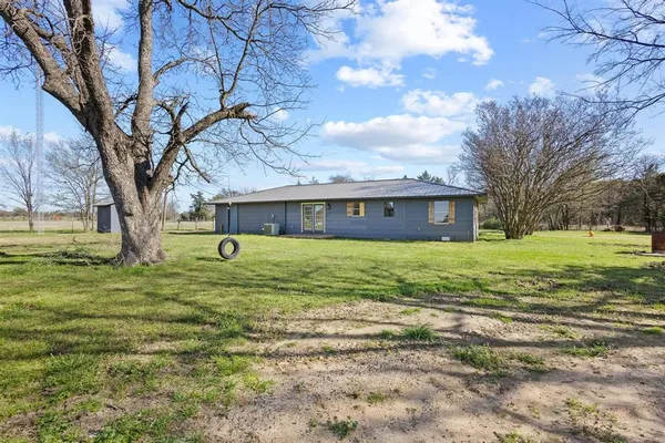 a view of a big yard with a large tree