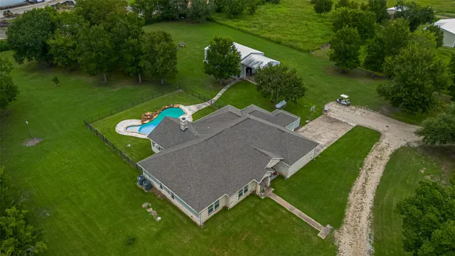 an aerial view of a house
