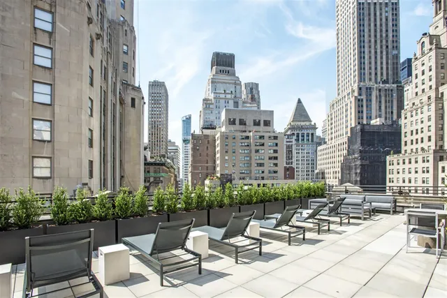 a view of a patio with plants and chairs