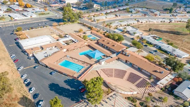 aerial view of a house with a swimming pool