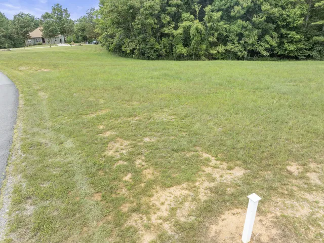 a view of a field with an outdoor space