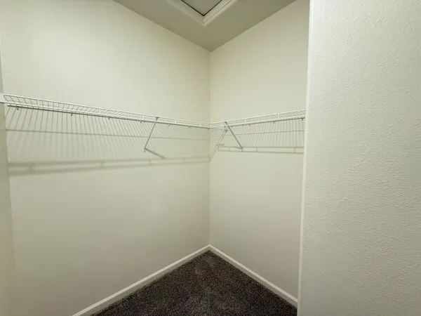 a view of a room with racks on the wall