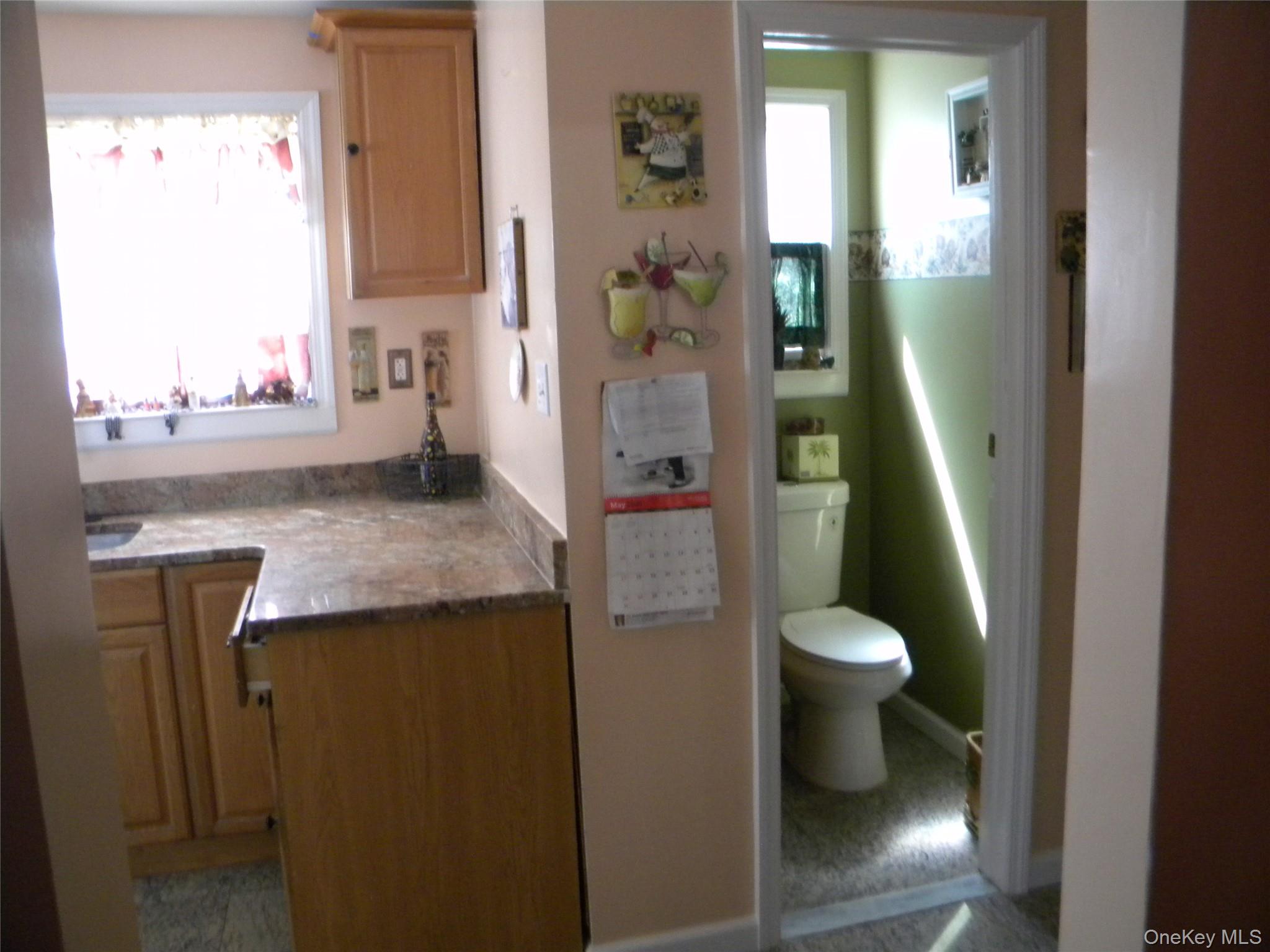 241-26 86th Road Queens, NY 11426 - Photo 13 of 38 a bathroom with a granite countertop sink and a toilet