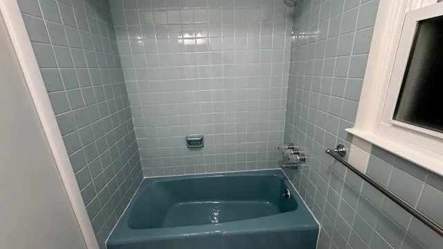 a bathroom with a bathtub