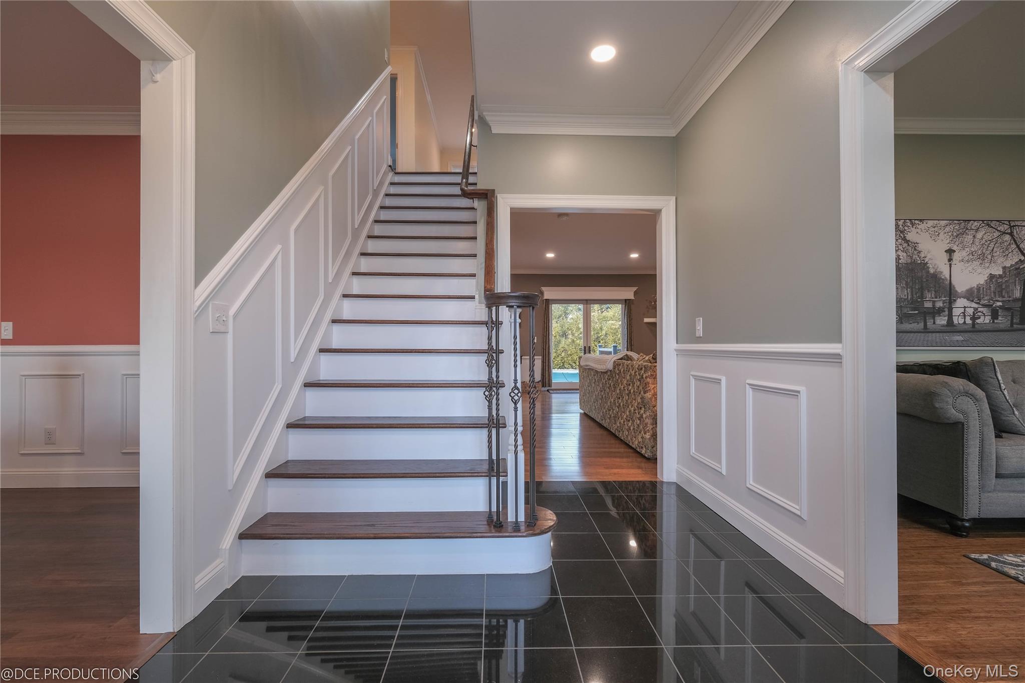 163 Hapeman Hill Road Red Hook, NY 12571 - Photo 23 of 50 Stairway with wainscoting, crown molding and recessed lighting
