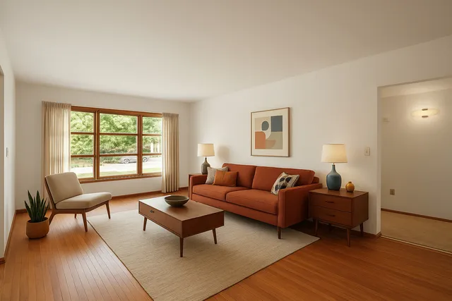 a living room with furniture and a window