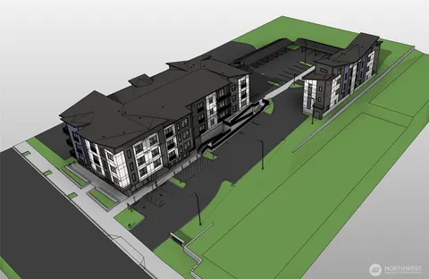 a view of a building with a big yard