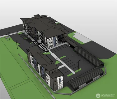 a roof deck with the table and a potted plants