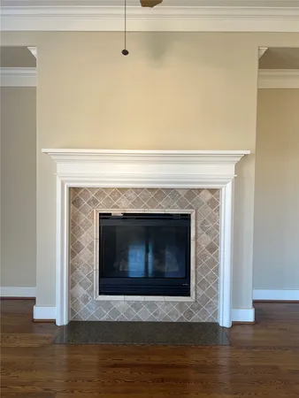 a living room with a fireplace