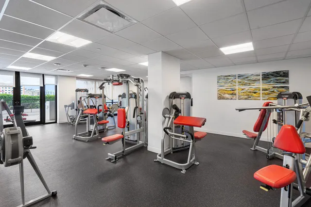 a view of a room with gym equipment