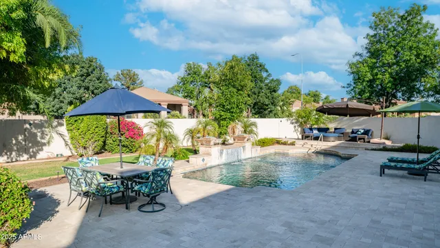 a view of a garden with houses