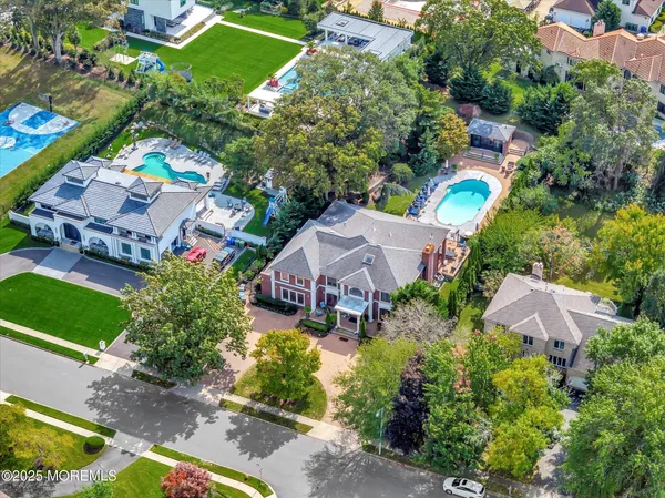 a view of a yard in front of a house with plants and large tree