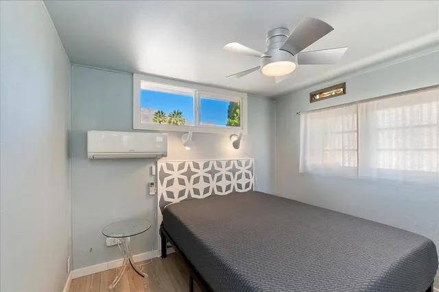 a view of a hallway with windows