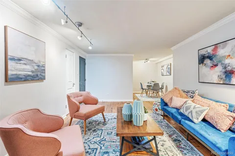 a living room with furniture and a rug