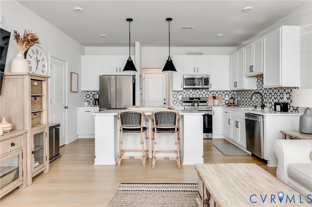 1900 Roseneath Road, Unit 8B Richmond, VA 23230 - Photo 9 of 50 Kitchen with stainless steel appliances, hanging l