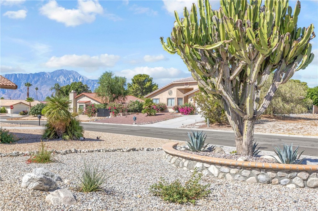 9740 Capiland Road Desert Hot Springs, CA 92240 - Photo 40 of 59 a view of a yard with a fountain