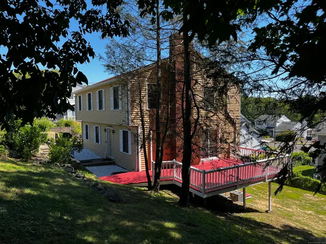 a view of a backyard with plants and a tree