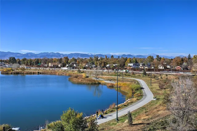 a view of a lake with a mountain in the background