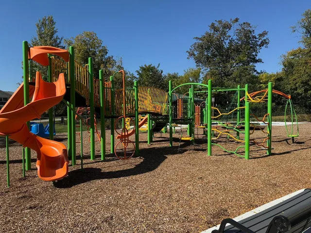 a view of a park with slide