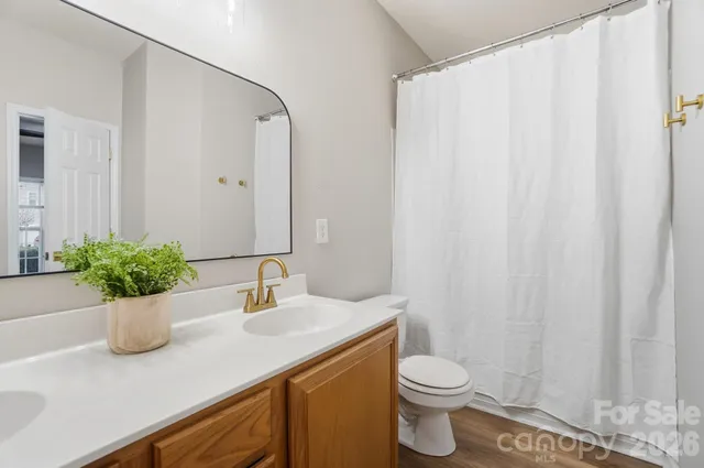 a bathroom with a sink a toilet and mirror