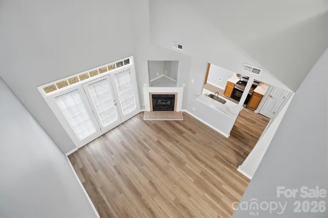 a view of a livingroom with a fireplace