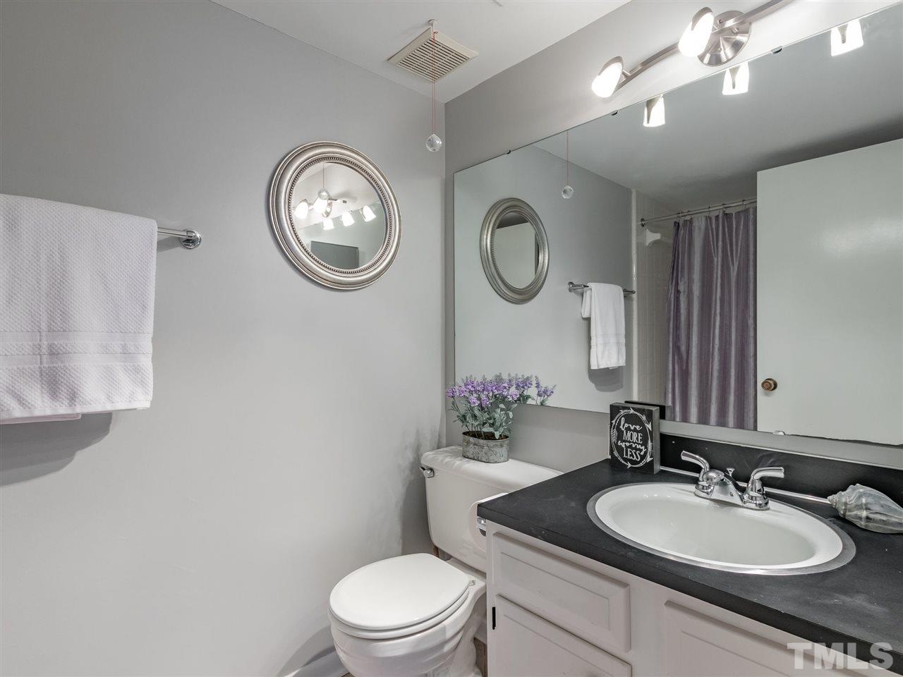 3086 Colony Road, Unit B Durham, NC 27705 - Photo 15 of 27 a bathroom with a toilet a sink and a mirror
