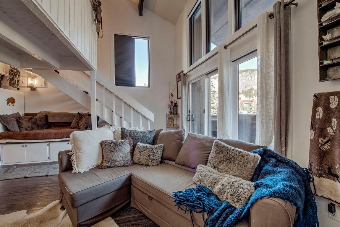 78 Guller Road, Unit 201 Copper Mountain, CO 80443 - Photo 5 of 41 a living room with furniture ceiling fan and a rug