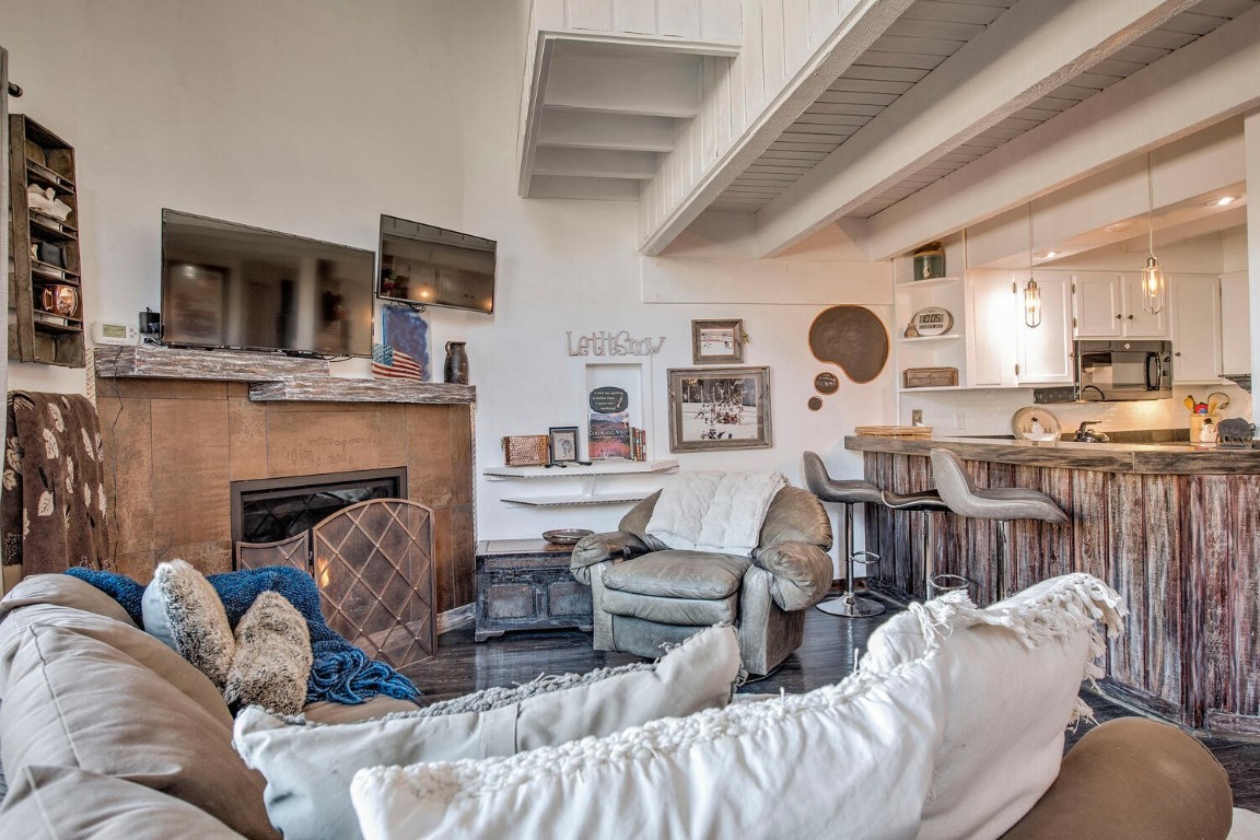 78 Guller Road, Unit 201 Copper Mountain, CO 80443 - Photo 10 of 41 a living room with furniture and a fireplace