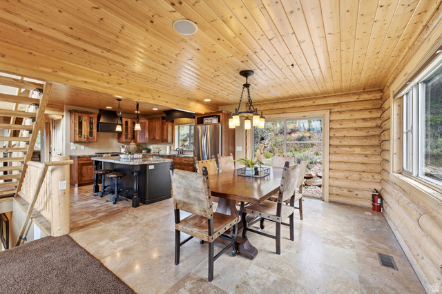 5404 Mountain View Road Coalville, UT 84017 - Photo 11 of 50 Wood-paneled ceilings, log wall construction, and tiled flooring