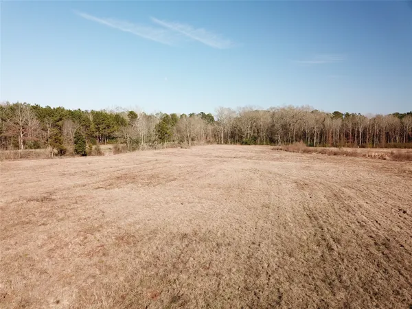 a view of open field with trees in background