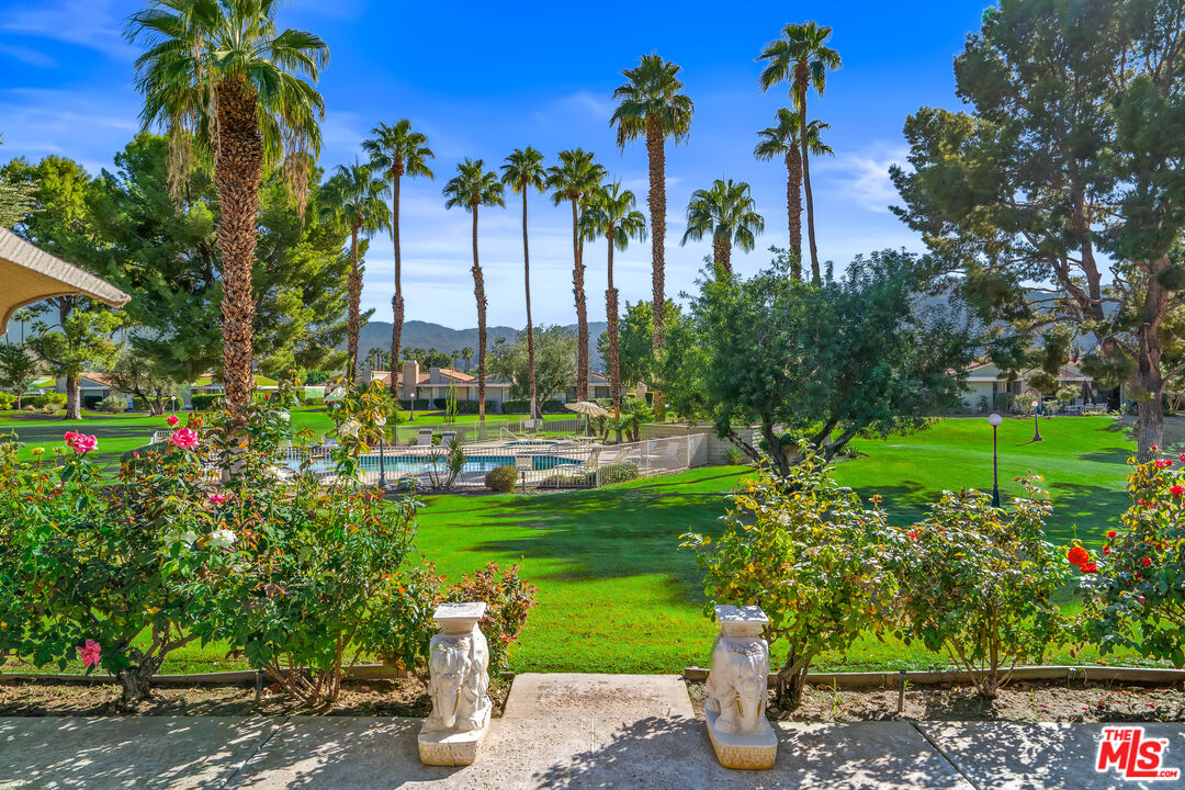 72325 Roxbury Drive Rancho Mirage, CA 92270 - Photo 39 of 66 a front view of a house with a yard and potted plants