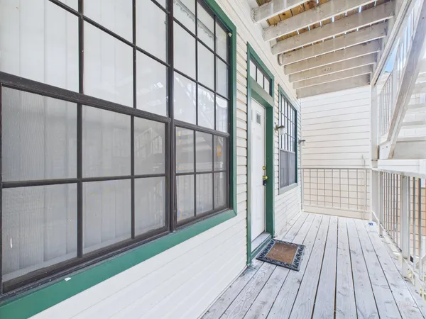 a view of wooden balcony