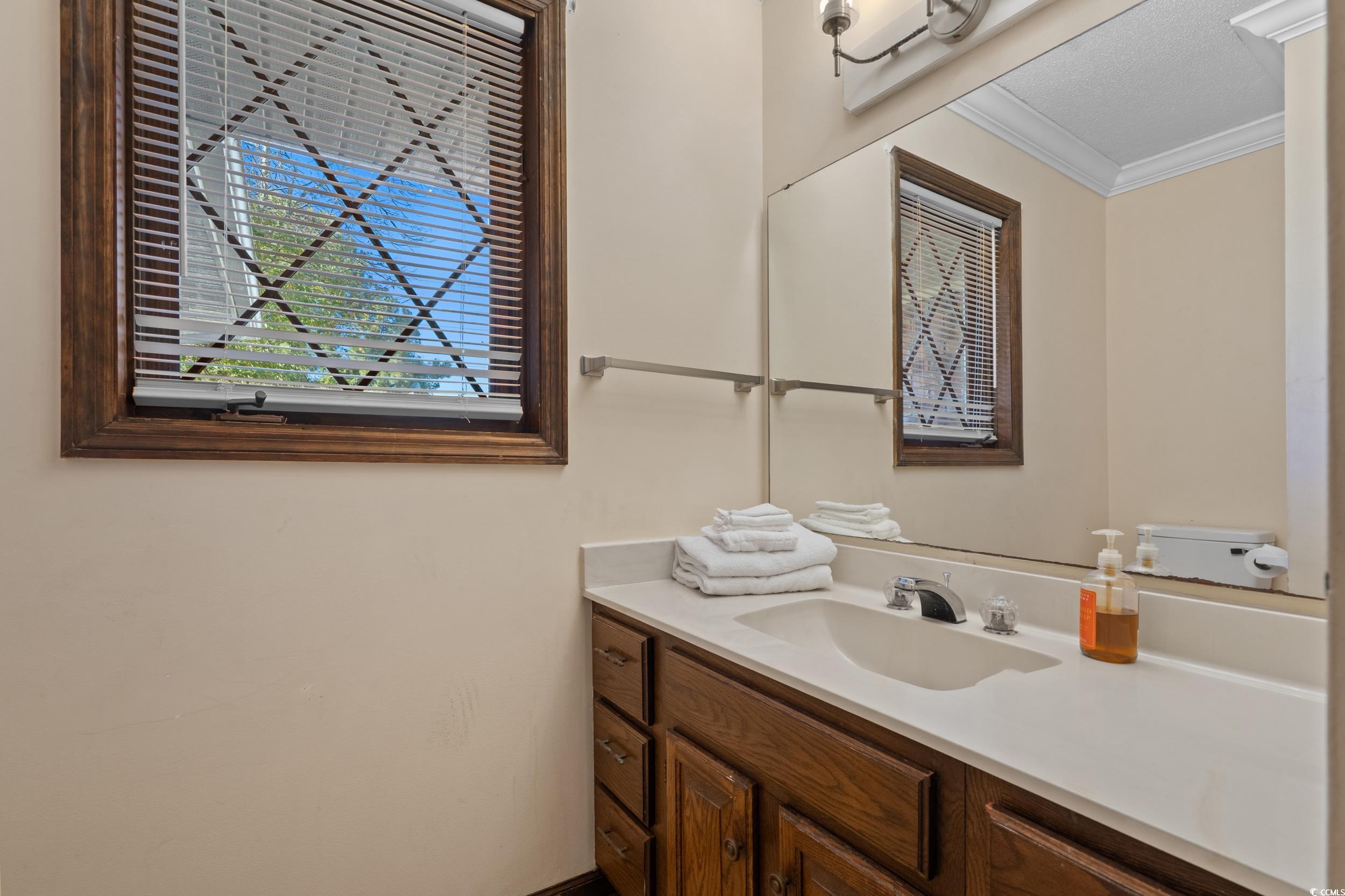 1063 Burcale Road Myrtle Beach, SC 29579 - Photo 32 of 36 Bathroom featuring ornamental molding and vanity