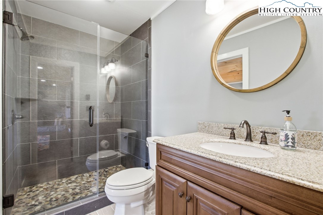 313 Birch Boone, NC 28607 - Photo 38 of 50 a bathroom with a sink a toilet and a mirror