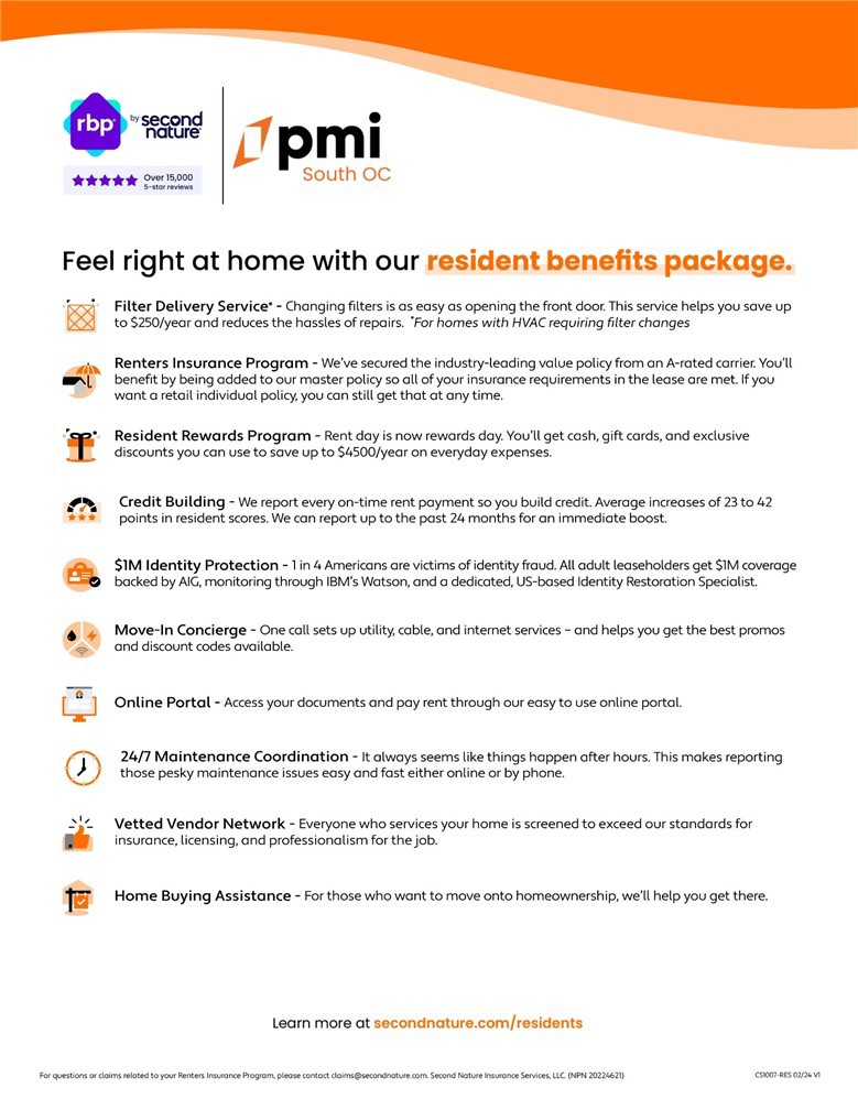 4 Aberdeen Street Irvine, CA 92620 - Photo 26 of 27 Resident benefits package