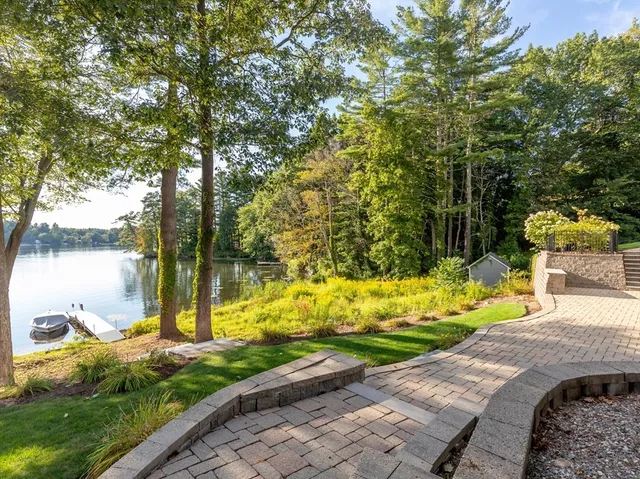 a lake view with mountain in the background