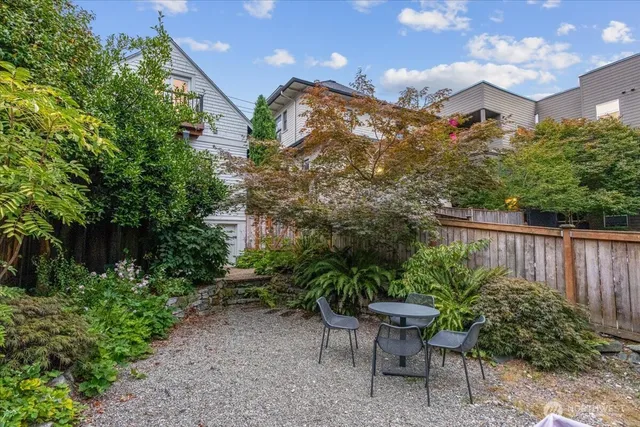 a view of a patio in backyard