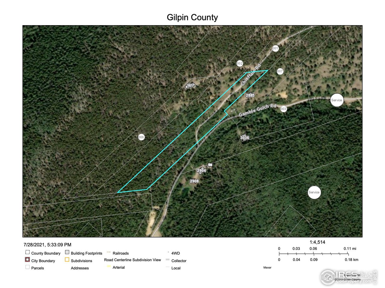 0 Gamble Gulch Road Black Hawk, CO 80422 - Photo 23 of 23 Gilpin GIS map with approximate boundaries