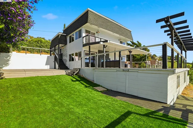 a view of a backyard with plants and trees