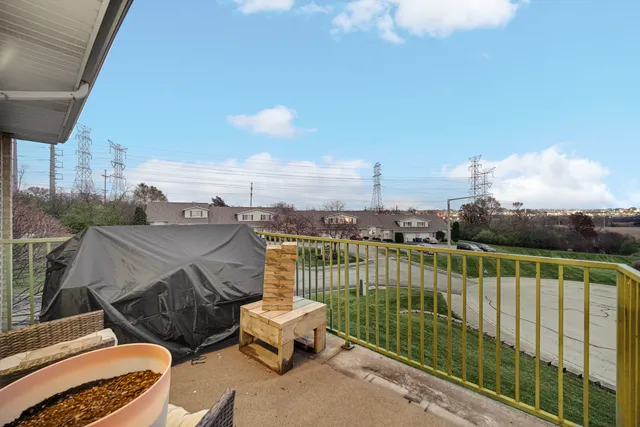a view of a terrace with a bench