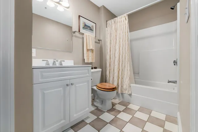 a bathroom with a sink toilet vanity and tub