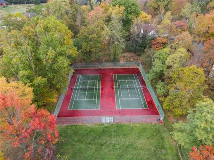 an aerial view of a house with a yard and lake view
