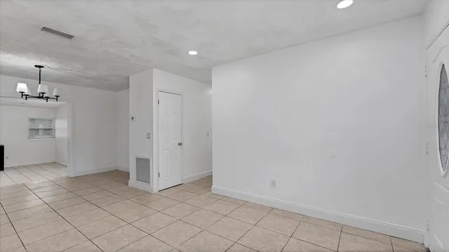 an empty room with a workbench