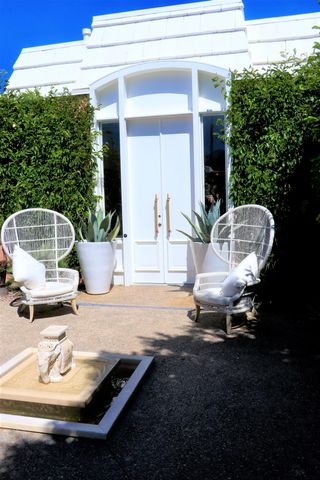 a view of a garden with a slide