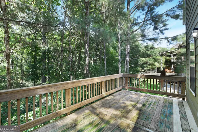 a view of a wooden roof deck