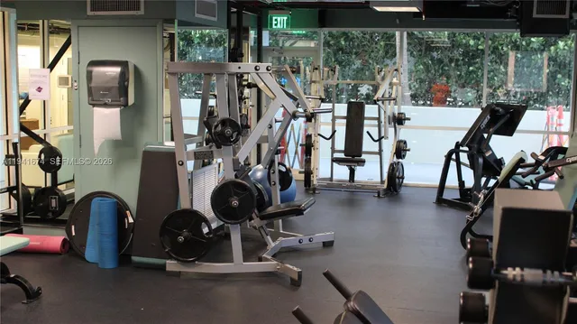 a view of a room with gym equipment