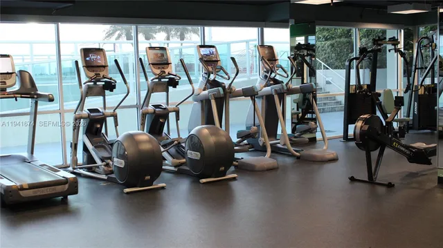 a view of a room with gym equipment