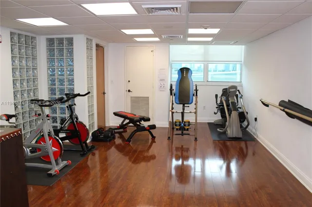 a view of a room with gym equipment