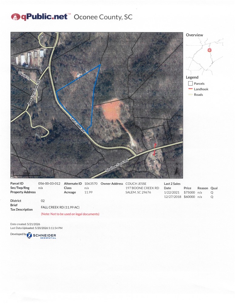 0 Fall Creek Road Salem, SC 29676 - Photo 6 of 8 An aerial map highlights a sizable land parcel with access to two roads, perfect for development or a private estate.