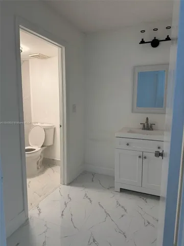 a bathroom with a sink a toilet and a mirror